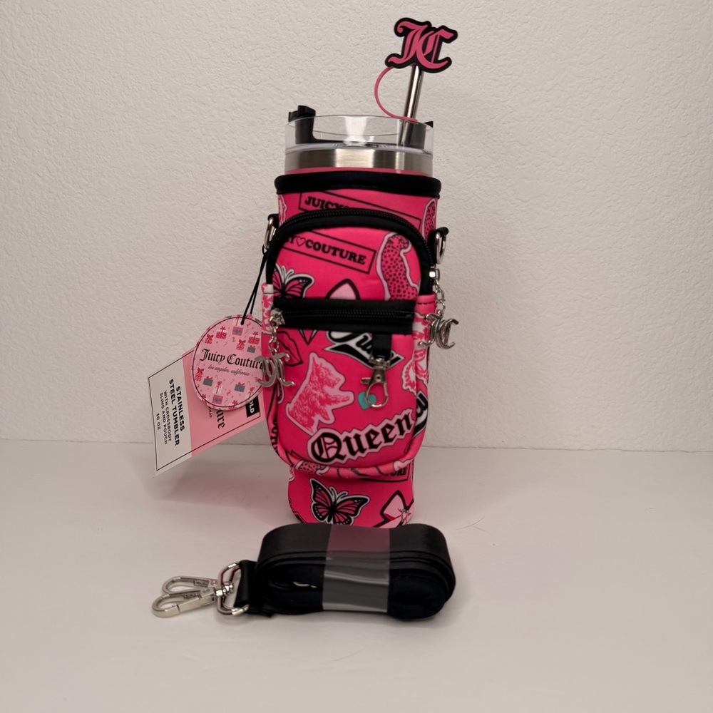 Juicy Couture 30 oz Pink Hot/Cold Stainless Steel Tumbler w/pouch & sling